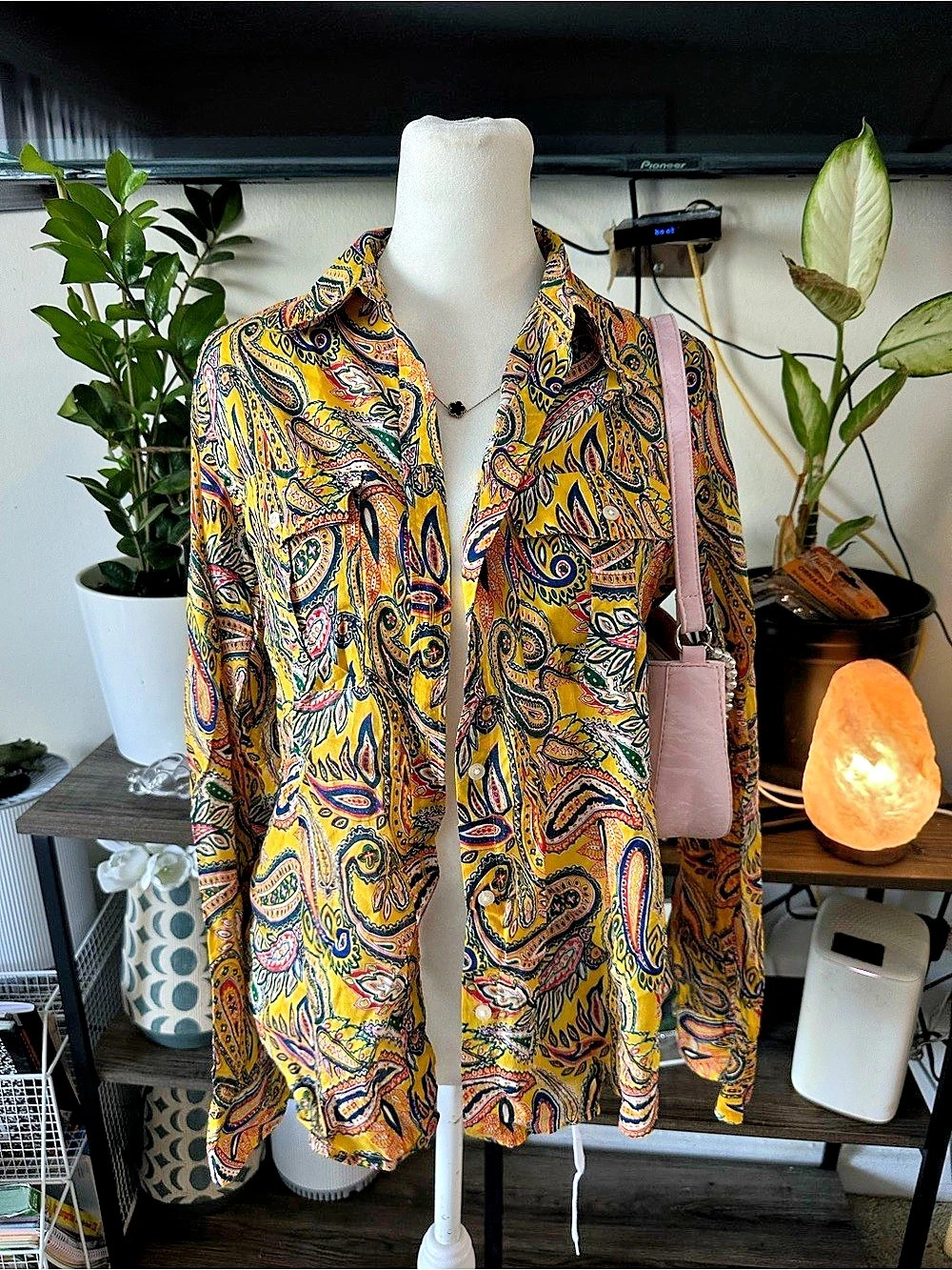 Lauren Ralph Lauren Yellow Paisley Button Down Shirt Size Medium 100% Cotton